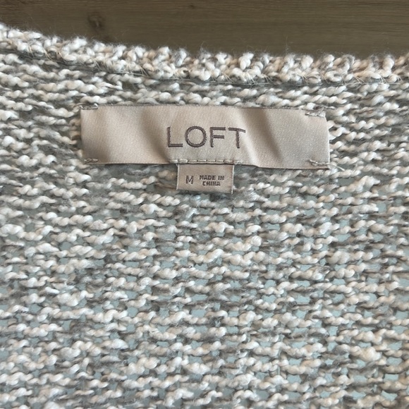 LOFT V-neck Cable Gray Heather Sweater Knit, M - Picture 2 of 6